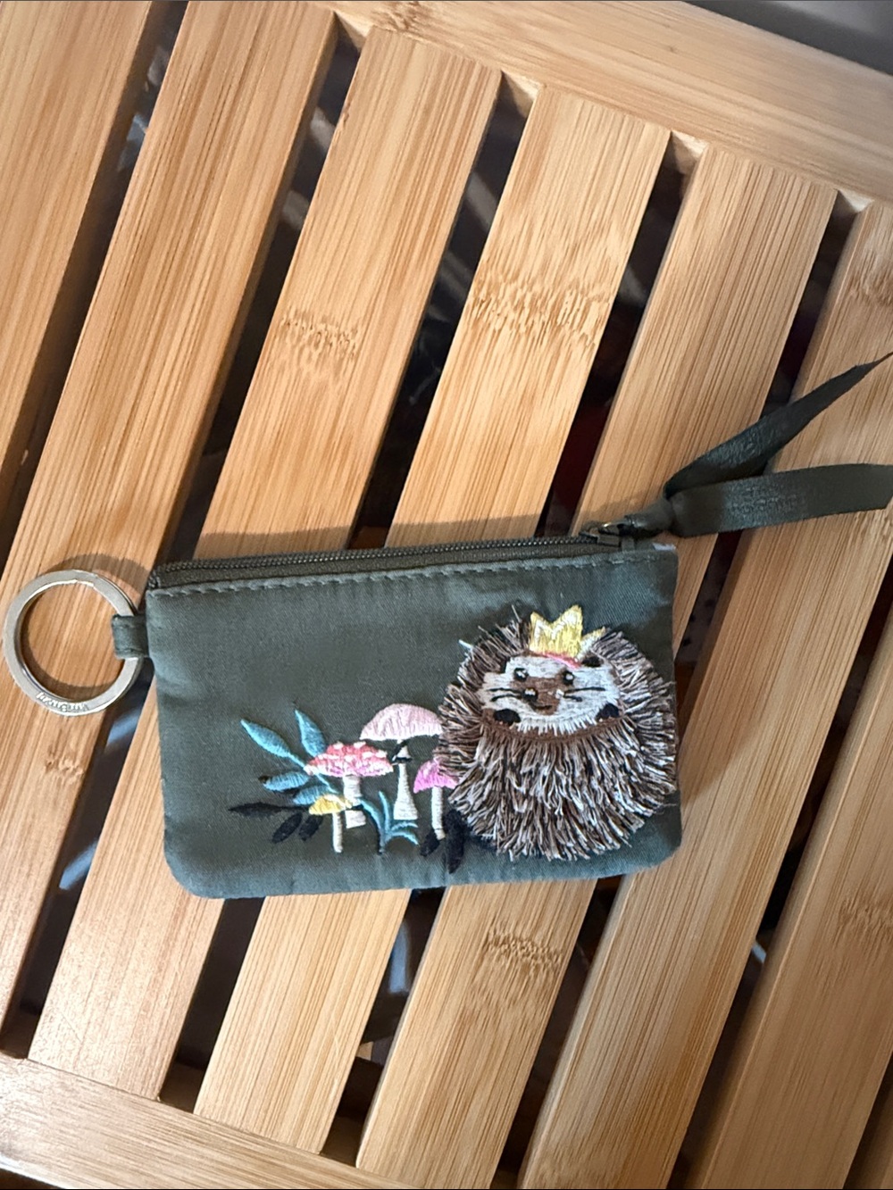 Vera Bradley Olive Green Hedgehog Embroidered Wallet